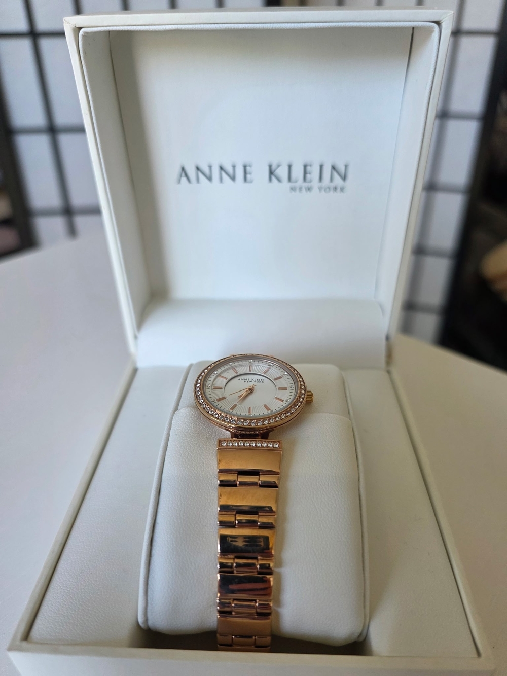 NWOT ~ Anne Klein Rose Gold Crystal Accent Women's Watch - Picture 2 of 9